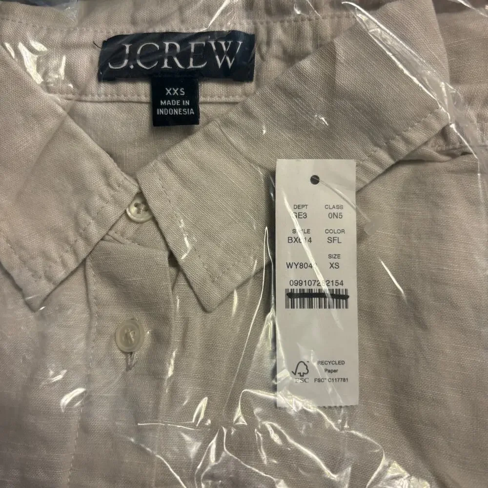 NWT J. Crew Relaxed Linen Beach Shirt XS Swim Cover Up Flax White BX614 J.Crew